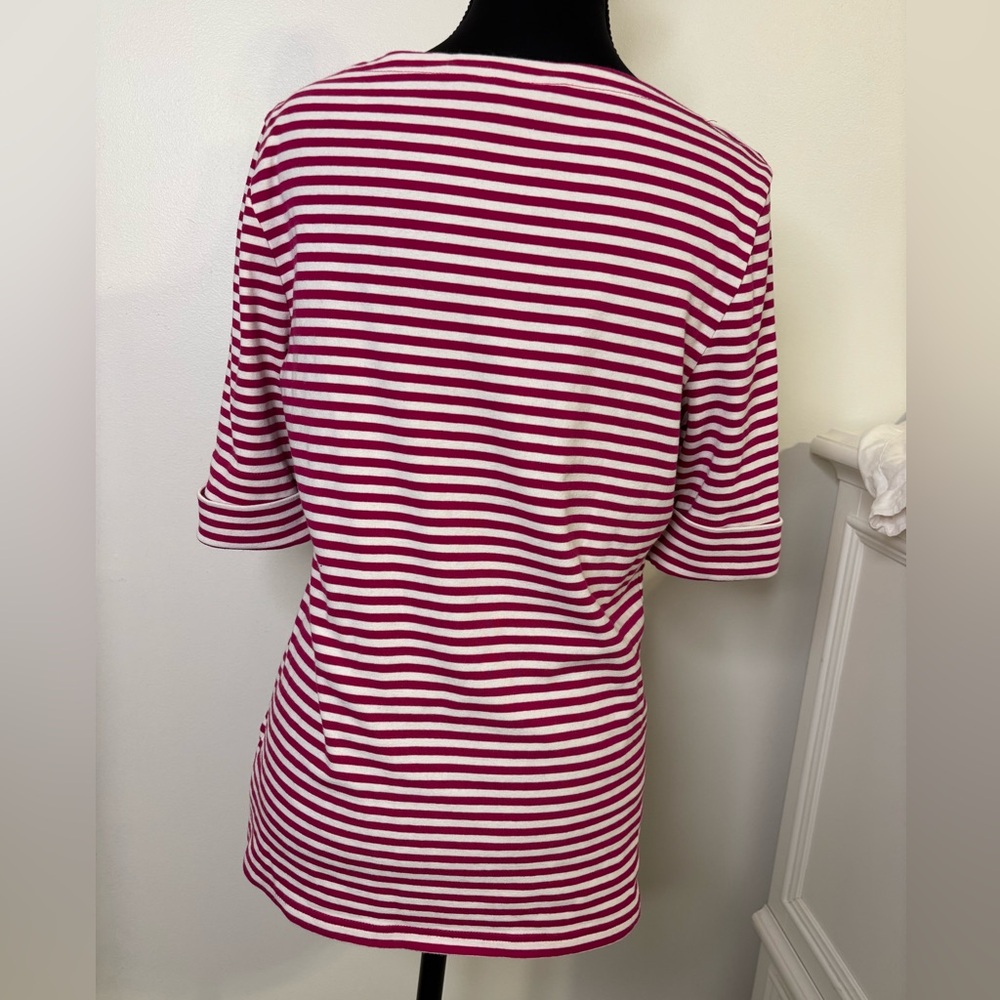 Lauren Ralph Lauren Mulberry Pink and White Striped Top Size Large 1/2 Sleeve - Picture 4 of 9